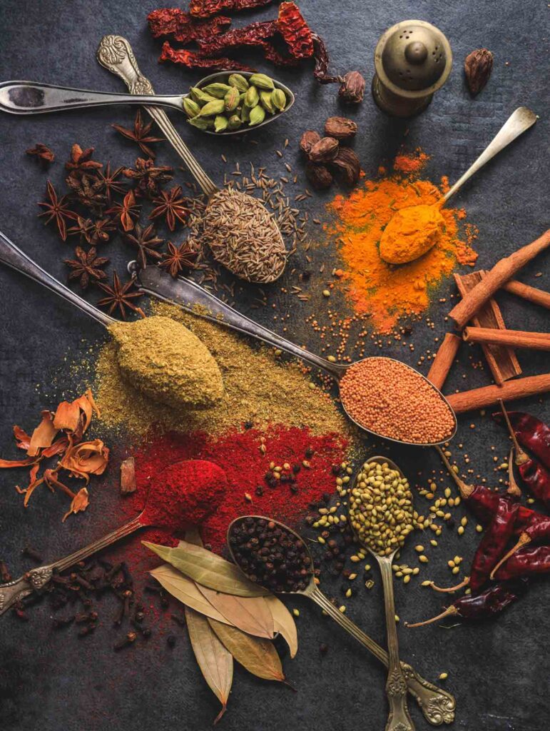 Teaspoonfuls of various spices