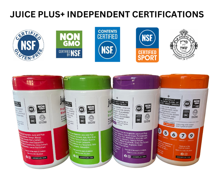 Juice Plus fruits and vegetable powder certifications